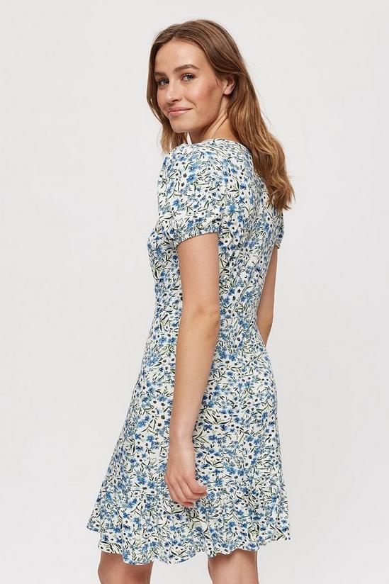 Dorothy Perkins Ivory Blue Floral Ruched Fit And Flare Dress 3