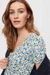 Dorothy Perkins Ivory Blue Floral Ruched Fit And Flare Dress thumbnail 4