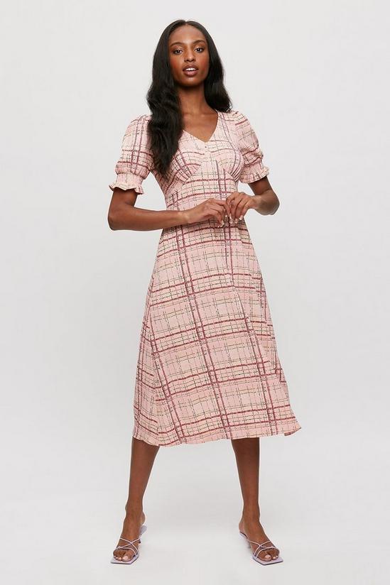 Dorothy Perkins Pink Check EmpireTextured Midi Dress 1