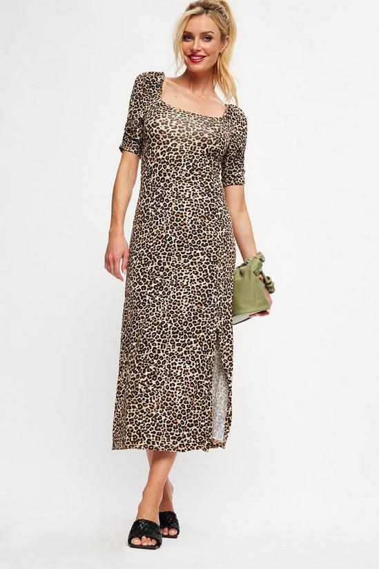 Dorothy Perkins Leopard Square Neck Split Midi Dress 1