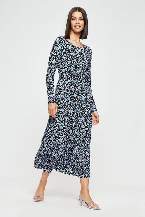 Dorothy Perkins Blue Floral Long Sleeve Empire Midi Dress 1