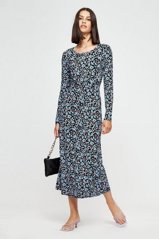 Dorothy Perkins Blue Floral Long Sleeve Empire Midi Dress 2