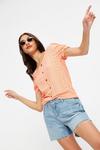Dorothy Perkins Tall  Coral Broderie Button Puff Sleeve Top thumbnail 1