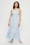 Dorothy Perkins Blue Stripe Shirred Midaxi Dress thumbnail 1