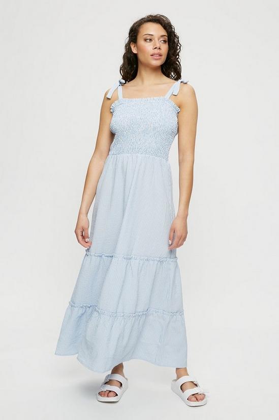 Dorothy Perkins Blue Stripe Shirred Midaxi Dress 1