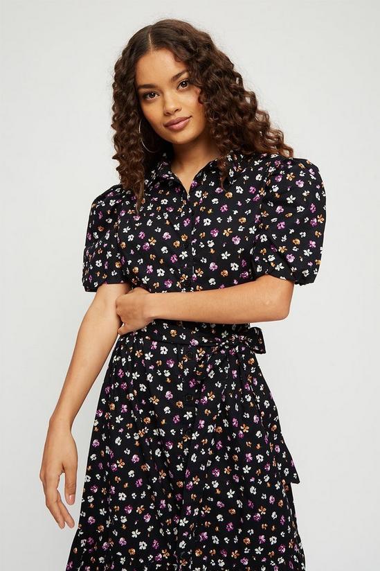 Dorothy Perkins Petite Black And Purple Flower Shirt Dress 4