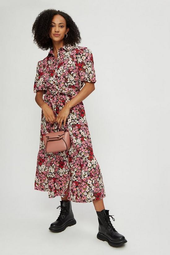 Dorothy Perkins Tall Khaki Pink Floral Poplin Shirt Dress 2