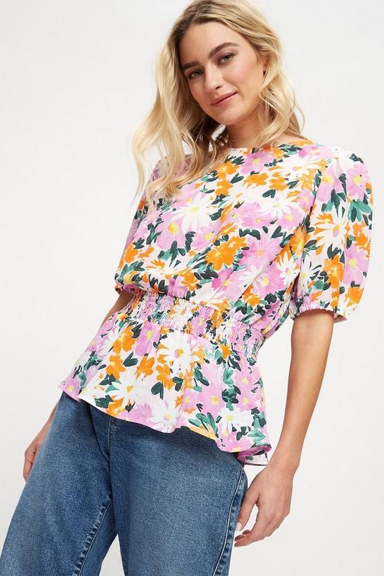 Dorothy Perkins Bright Pink Floral Shirred Waist Top 2