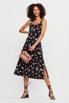 Dorothy Perkins Black Red Floral Tie Front Midi thumbnail 2