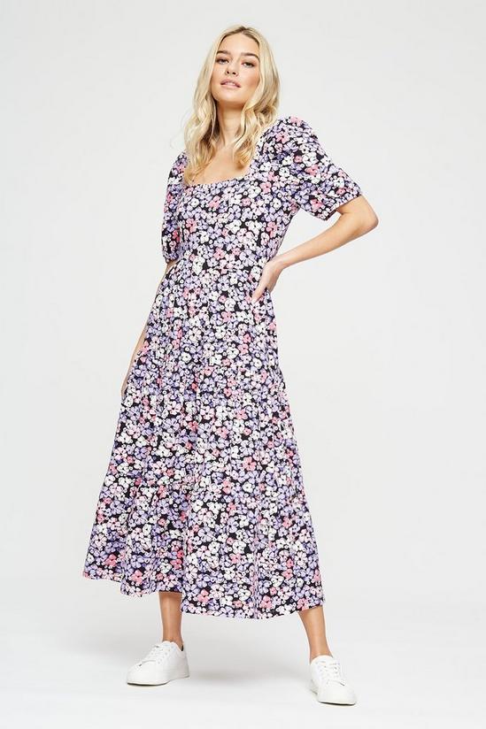 Dorothy Perkins Purple Large Floral Ss Tiered Midi 1