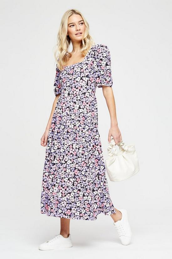 Dorothy Perkins Purple Large Floral Ss Tiered Midi 2
