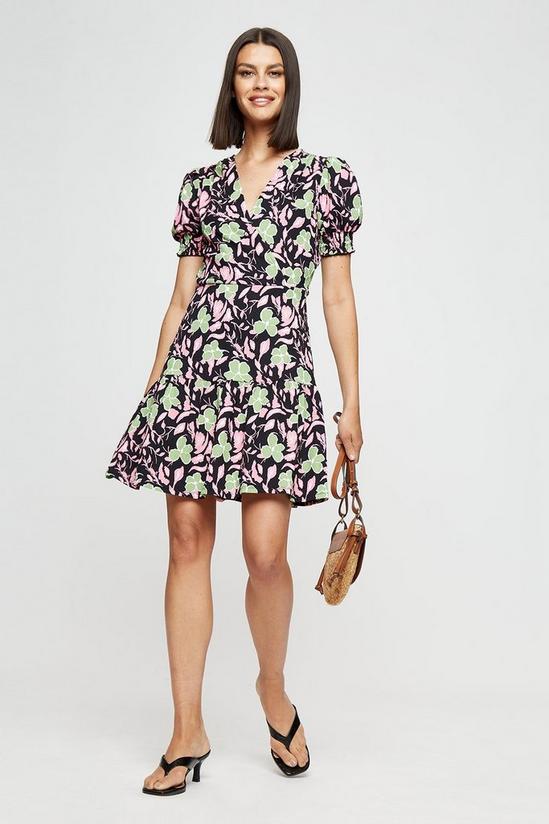 Dorothy Perkins Pink/green Floral Textured Wrap Mini Dress 1