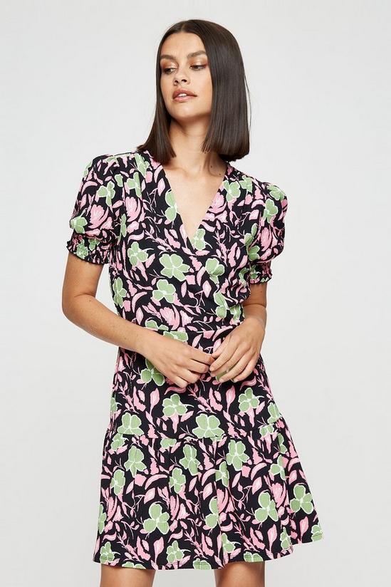 Dorothy Perkins Pink/green Floral Textured Wrap Mini Dress 2