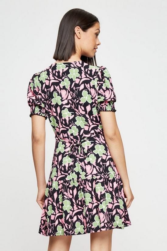 Dorothy Perkins Pink/green Floral Textured Wrap Mini Dress 3