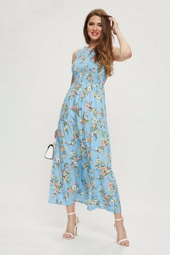 Dorothy Perkins Tall Blue Floral Halterneck Midaxi Dress 1