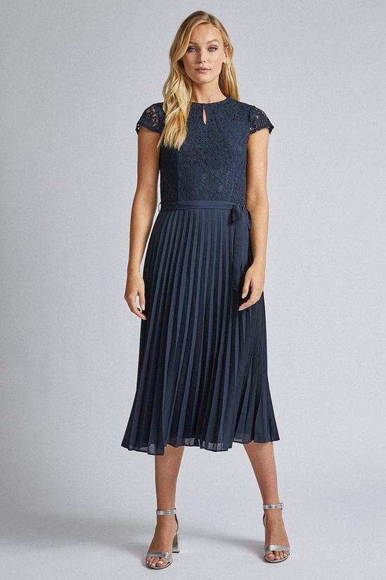 Dorothy Perkins Tall Navy Blue Lace Pleated Dress 1