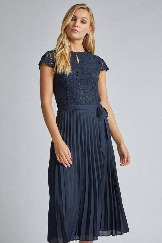 Dorothy Perkins Tall Navy Blue Lace Pleated Dress 3