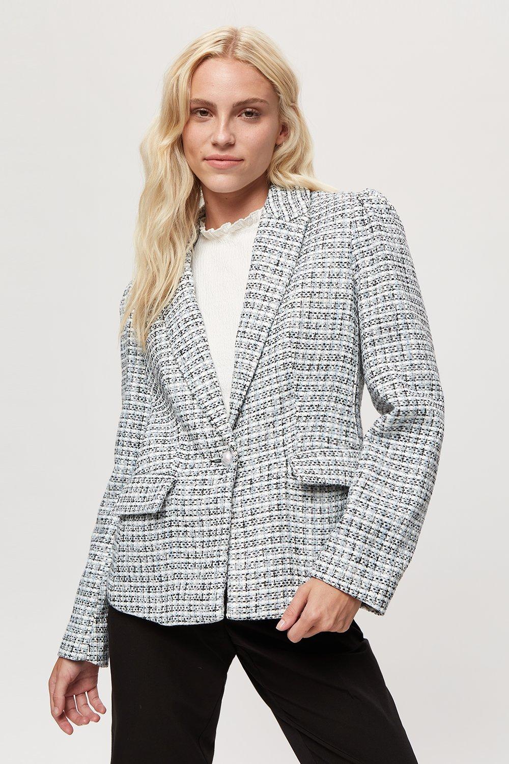 Jackets & Coats | Blue Boucle Blazer | Dorothy Perkins