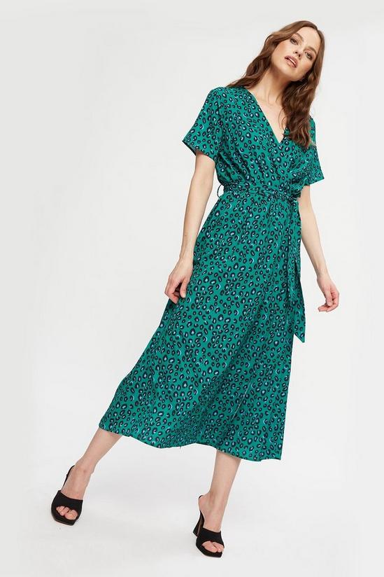 Dorothy Perkins Green Leopard Wrap Midi Dress 1