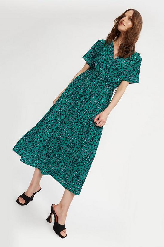 Dorothy Perkins Green Leopard Wrap Midi Dress 2