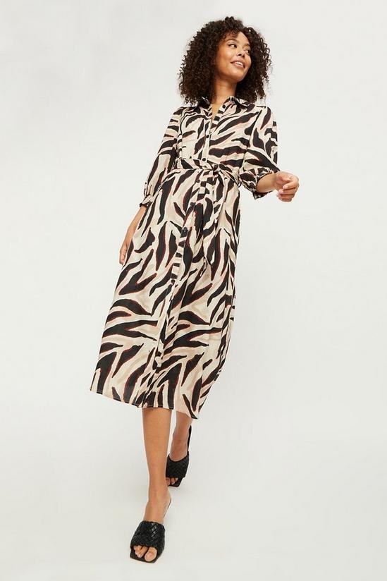 Dorothy Perkins Camel Zebra Midi Shirt Dress 1