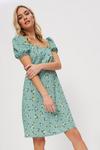 Dorothy Perkins Sage Floral Button Textured Mini Dress thumbnail 1