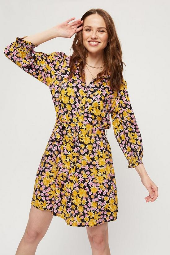 Dorothy Perkins Pink & Yellow Floral Mini Shirt Dress 1