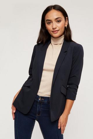 Product Petite Navy Ruched Sleeve Blazer navy