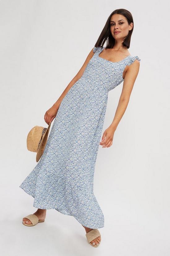 Dorothy Perkins Blue Floral Smock Frill Strap Midaxi Dress 1