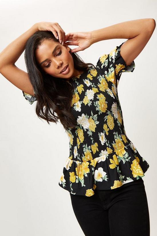Dorothy Perkins Yellow Floral Shirred Bodice Top 1