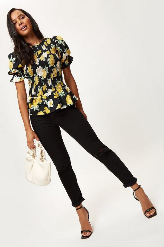 Dorothy Perkins Yellow Floral Shirred Bodice Top 2