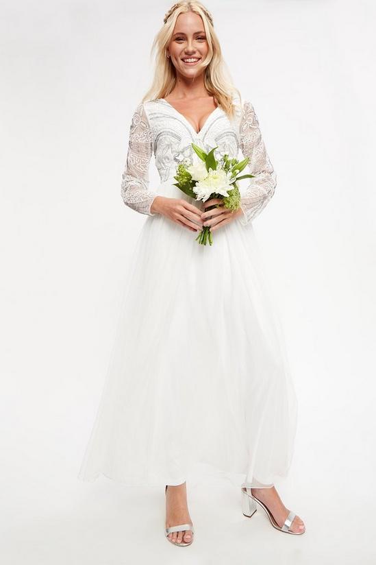 Dorothy Perkins V Neck White Bridal Embellished Dress 1