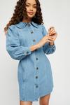 Dorothy Perkins Petite Collar Long Sleeve Button Denim Dress thumbnail 1