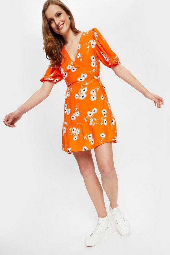 Dorothy Perkins Bright Orange Floral Wrap Mini  Dress 1
