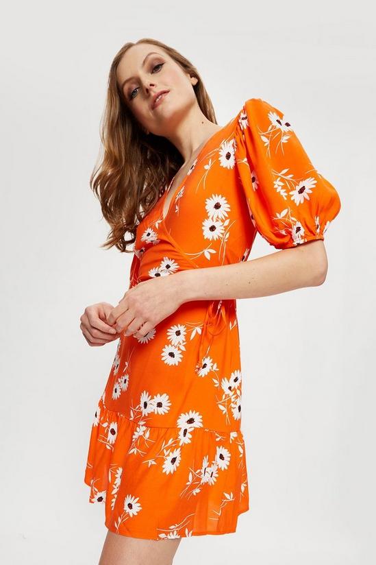 Dorothy Perkins Bright Orange Floral Wrap Mini  Dress 2
