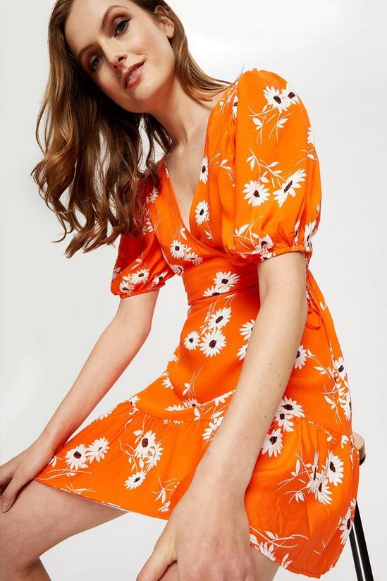 Dorothy Perkins Bright Orange Floral Wrap Mini  Dress 4