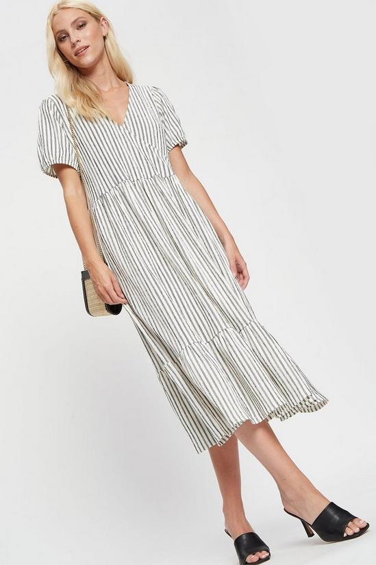 Dorothy Perkins Ivory Stripe Textured Wrap Midi Dress 2