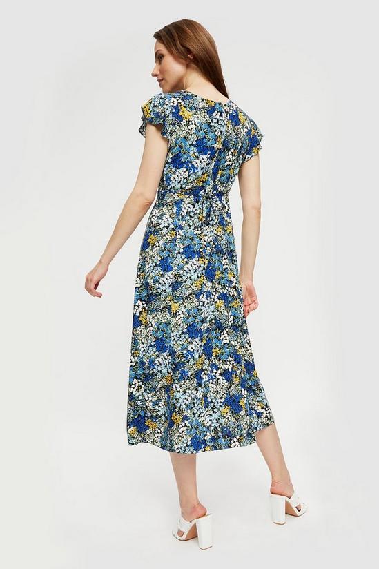 Dorothy Perkins Blue Ditsy Print Flutter Sleeve Midi Dress 3