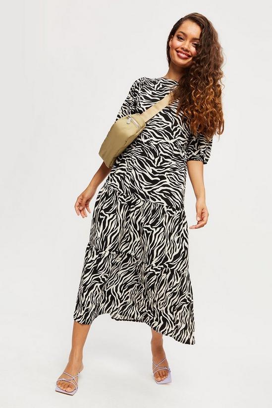 Dorothy Perkins Petite Zebra Round Neck 3Q Sleeve Midi Dress 2