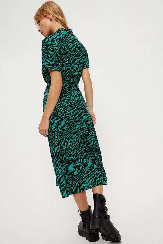 Dorothy Perkins Green Animal Print Tie Waist Shirt Dress 3