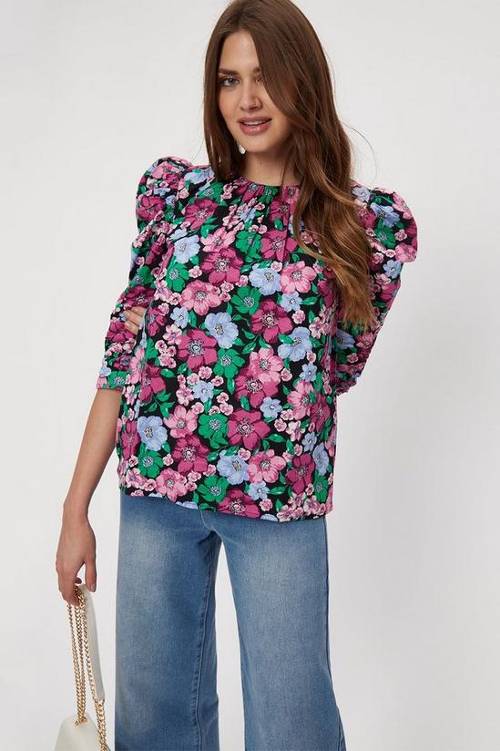 Dorothy Perkins Tall Purple Floral 3/4 Puff Sleeve Top 1