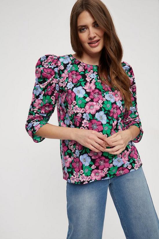 Dorothy Perkins Tall Purple Floral 3/4 Puff Sleeve Top 2