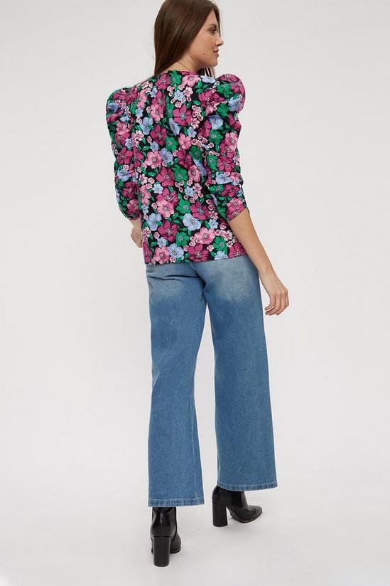 Dorothy Perkins Tall Purple Floral 3/4 Puff Sleeve Top 3