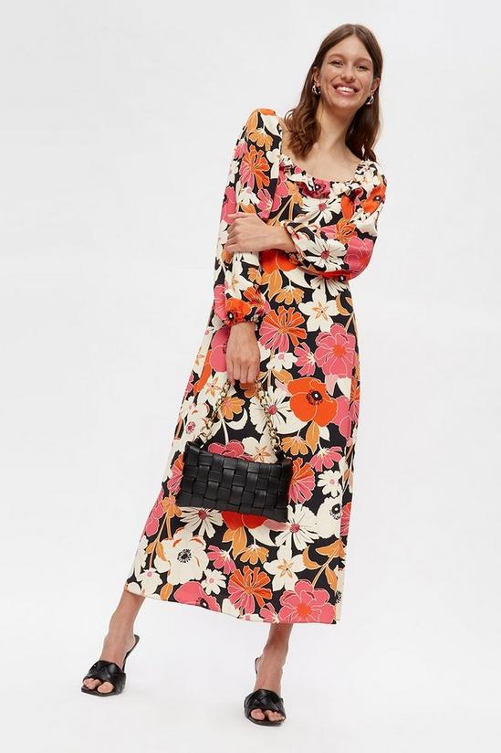 Dorothy Perkins Cream And Pink Floral Long Sleeve Frill Midi Dress 2