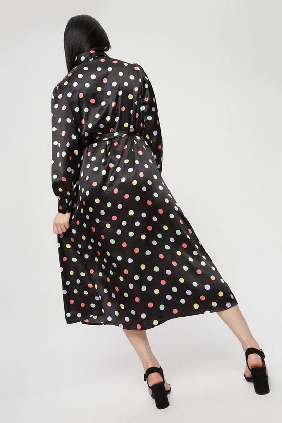 Dorothy Perkins Petite Coloured Spot Satin Midi Shirt Dress 3