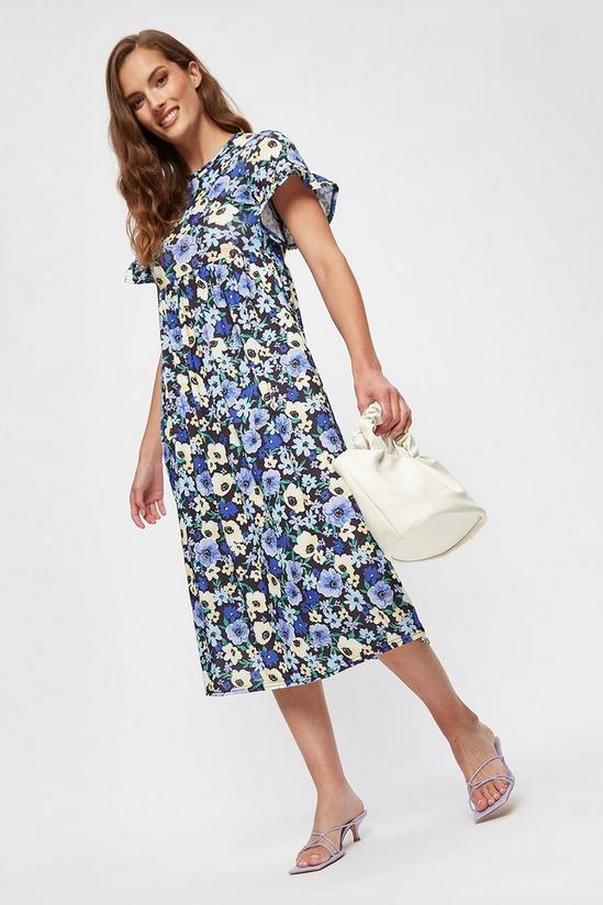 Dorothy Perkins Yellow and Blue Floral Smock Midi Dress 1