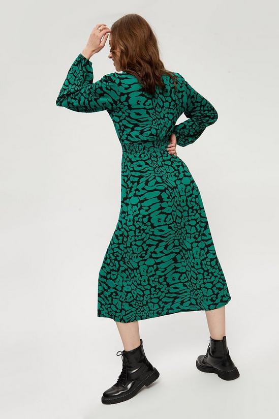 Dorothy Perkins Green Animal Print Shirred Waist Midi Dress 3