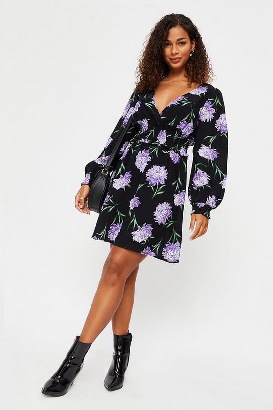 Dorothy Perkins Purple Floral Print Shirred Waist Mini Dress 2