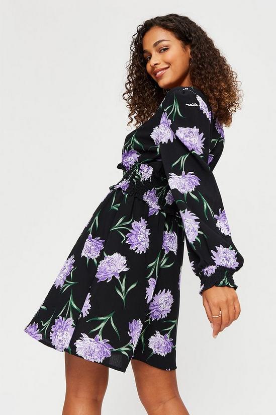 Dorothy Perkins Purple Floral Print Shirred Waist Mini Dress 3