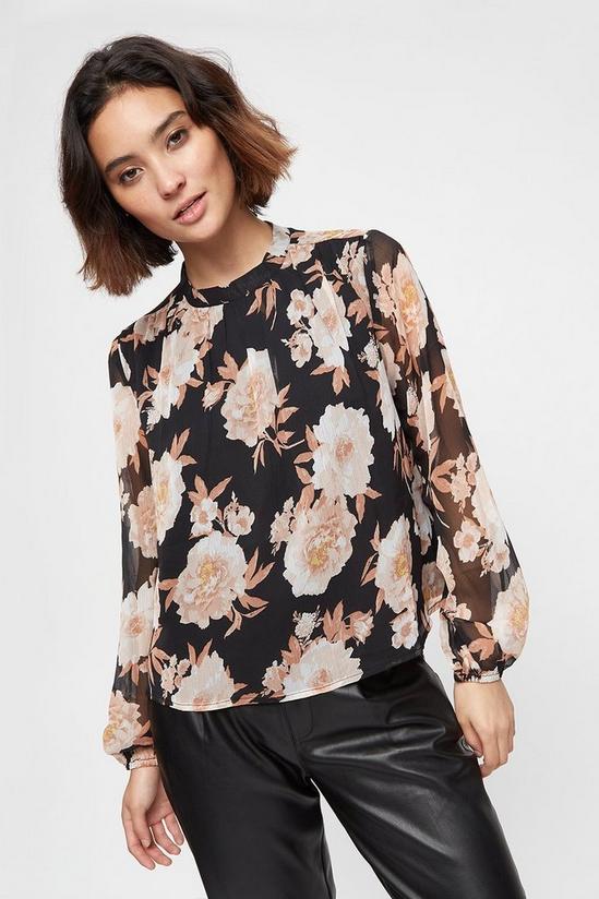 Dorothy Perkins Petite Large Floral High Neck Chiffon Top 1